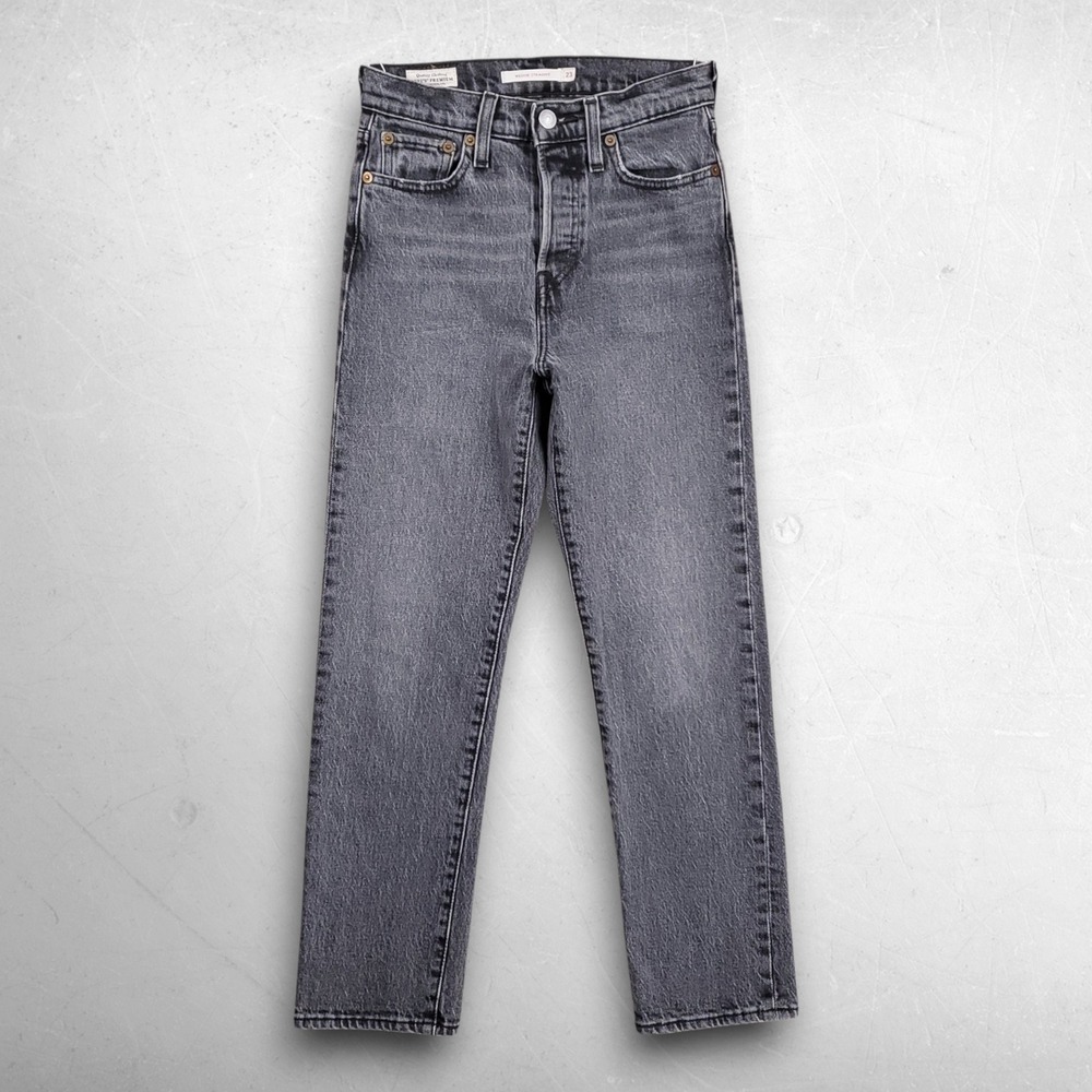 Levis Wedgie Straight Jeans Women 23 Grey Denim High Rise Casual Minimalist Chic